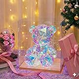 Aladdinas LED Teddy Bear Night Light, Holographic Iridescent Design, Nursery Decor Display Box with Ribbon (Bear, Medium)