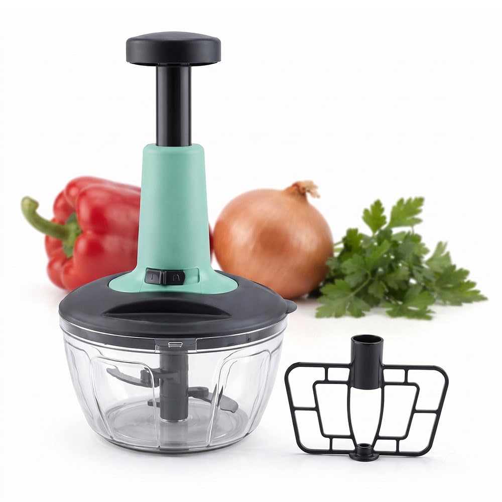 2 in 1 hand press vegetable food processor and whisk for easy kitchen food preparation