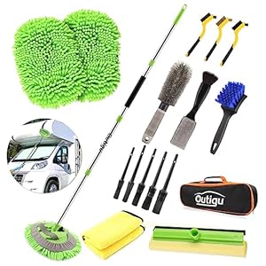 Car Cleaning Kit, 62 Inch Car Wash Mop Mitt with Long Handle, Car Washing Brush Cleaning Kit Windshield Window Squeegee, Car Wheel Brush, Car Detailing Brush Set, Complete Car Cleaning Supplies(17Pcs)