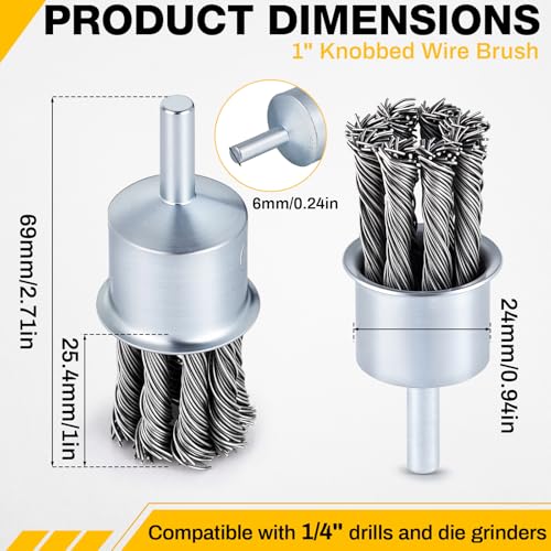 Image of Threlaco 1 Pack 1 Inch Twist Knotted Wire End Brush with 1 /4 Inch Shank for Drill, 20000 RPM Max Heavy Duty Carbon Steel Wire Wheel for Die Grinders and Drills, Rust Paint Slag Removal