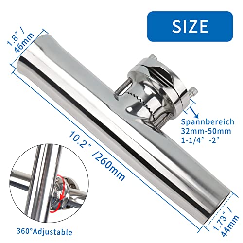 Pebbly Beach 2 Pcs Clamp On Fishing Rod Holder, Stainless Steel Tournament Style Rod Rack For Rails 1-1/4" To 2" #TOP1