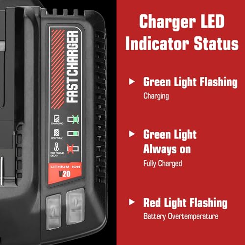 Image of 2Packs Upgarded 4000mAh Batteries and CMCB104 Charger Replacement for Craftsman 20V Battery and Charger Combo, Compatible with Craftsman V20 Lthium ion Battery CMCB202 CMCB201 CMCB204 CMCB206