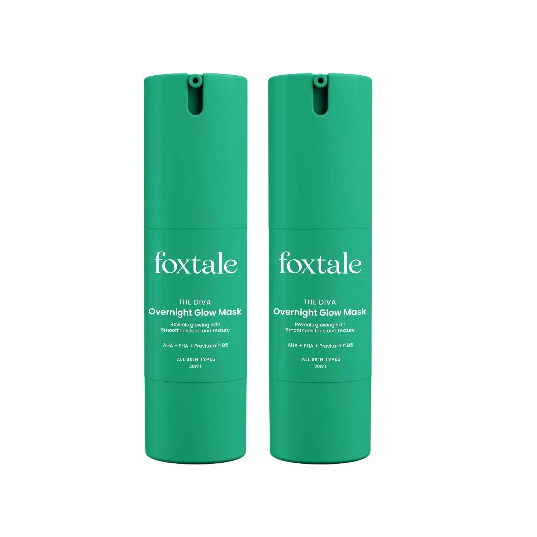 FoxTale (Pack of 2) The Diva Over Night Glow Mask with AHA, PHA & Provitamin B5 for All Skin Types - 30ml, Green