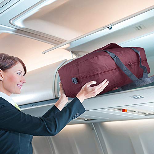 WANDF Foldable Travel Duffel Bag Luggage Sports Gym Water Resistant Nylon (D-Wine Red with Strap)