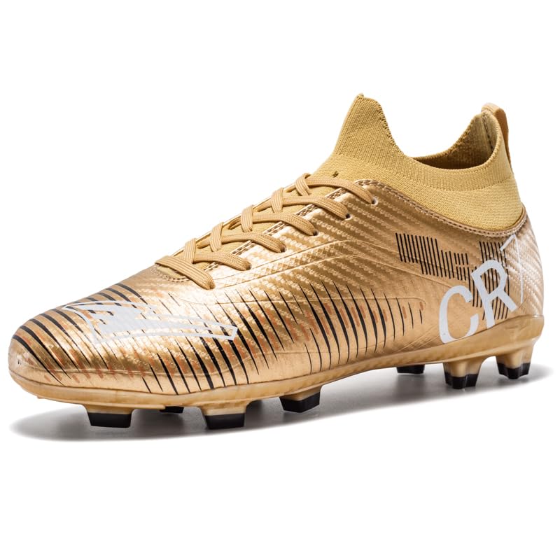 Teenage Boys' Football Boots with Long Studs, Featuring a Knitted Design, Available in Three Colors: Pink, Gold, and Black.2