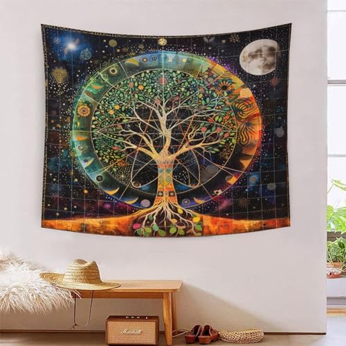 Art mural tapisserie arbre de vie 3D en tissu pour salon et chambre