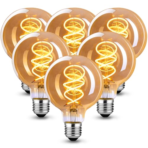 KANQIAO Edison Vintage Glühbirne E27, E27 LED Vintage Dimmbar 4W Retro Glühbirne LED Filament Lampe Warmweiß Ideal für Nostalgie und Retro Beleuchtung im Haus Café Bar - 6 Stück (G80 HPS)