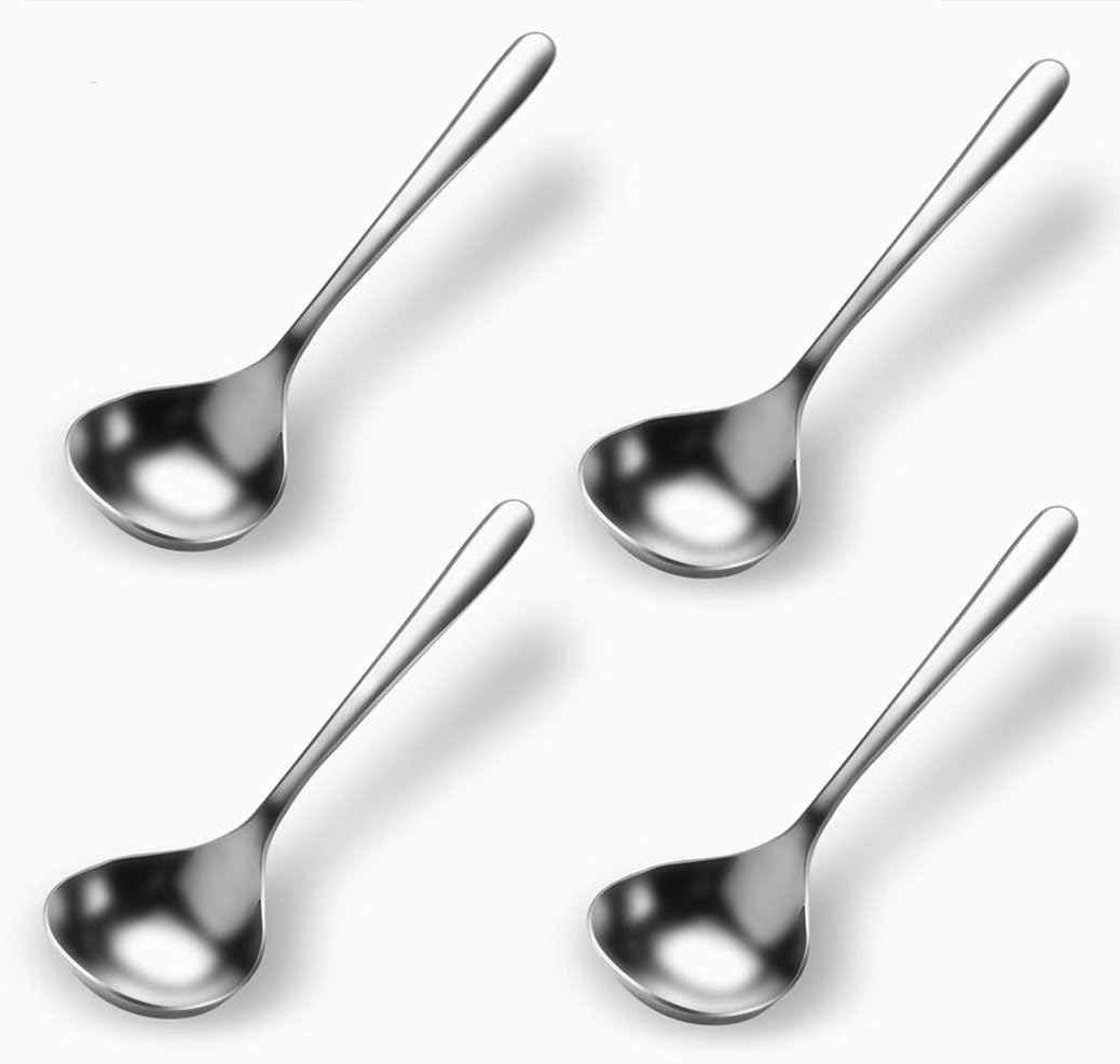 4-Pack Modern Silver Stainless Steel 6.7-Inch Soup Spoon - Ramen Ladle