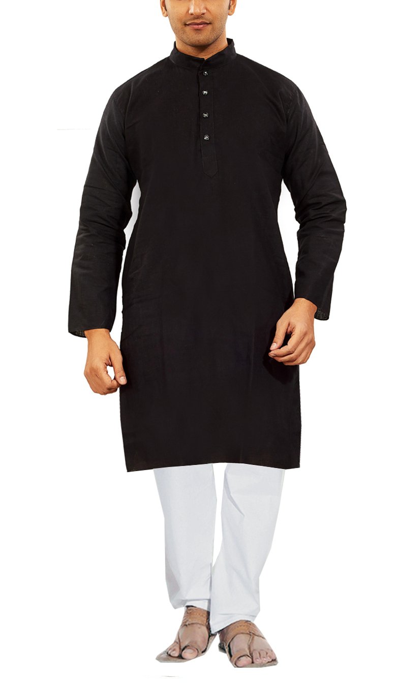 Kurta de algodón hombre conjunto pijama negro ropa tradicional talla 40 5
