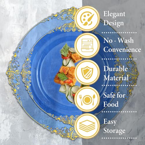 Nervure 175PCS Clear Blue Plastic Plates - Plastic Dinnerware Set Include 25Dinner Plates, 25Dessert Plates, 25Cups, 25Forks, 25Knives, 25Spoons, 25Napkins Perfect for Wedding & Party by Nervure - Image 2