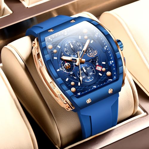 Image of LIGE Mens Watches Luxury Tonneau Watches for Men Waterproof Analog Watch Chronograph Calendar Date Men's Dress Business Work Watch Large Square Face Wristwatch