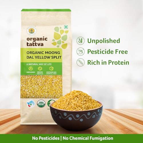 Image of Organic Tattva Yellow Moong Dal Split 500g | Protein-Rich Pesara Pappu Easy-to-Digest Dal for Daily Cooking | Pure, Unpolished & Organic Homestyle Pulses