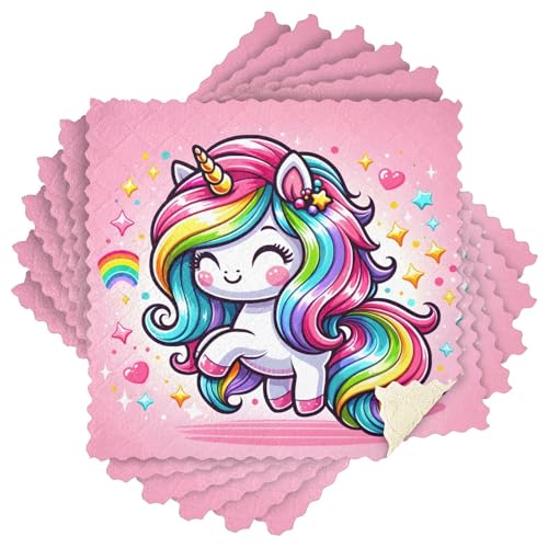 ALAZA Cute Cartoon Rainbow Unicorn Dish Towels Set of 6,Dish Bar Tea Towel Dishcloths Washable Fast Drying Dish Cloth Reusable Cleaning Cloth,11 x 11 inches