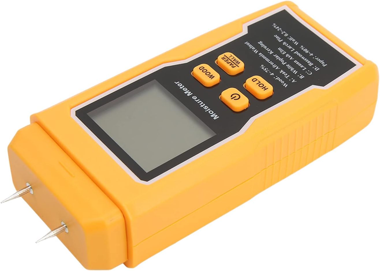 Wood Meter Humidity Tester with Large LCD Display and Backlight, Accuracy for Measuring Content in Firewood, Paper, Wall Materials (2 Probes)