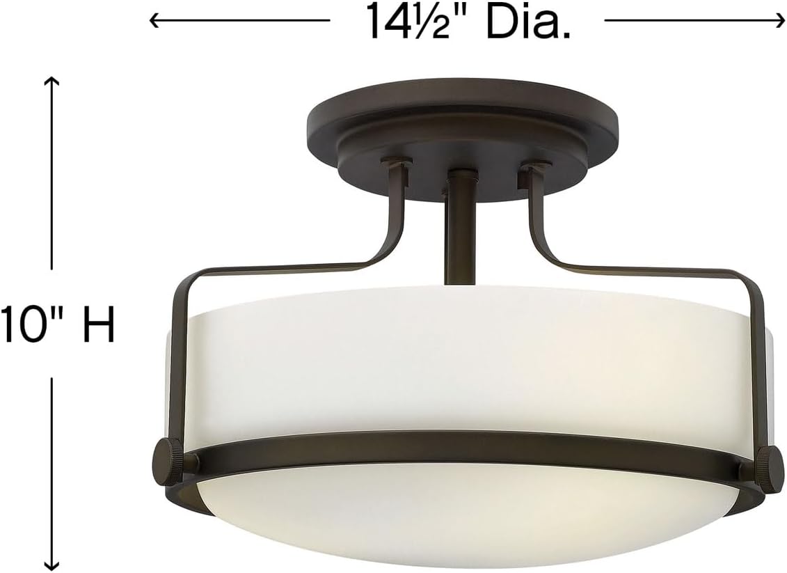 Hinkley Harper 3641OZ Medium Semi-Flush Mount Ceiling Light, Sleek, Retro Style, Oil Rubbed Bronze and Etched Opal Glass