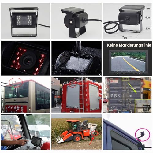 4-polige robuste Nachtsicht-Rückfahrkamera mit 18 IR-LEDs, wasserdicht, für Busse, LKW, Anhänger, 12 V-24 V, mit 15 m langem, 4-poligen Kabel