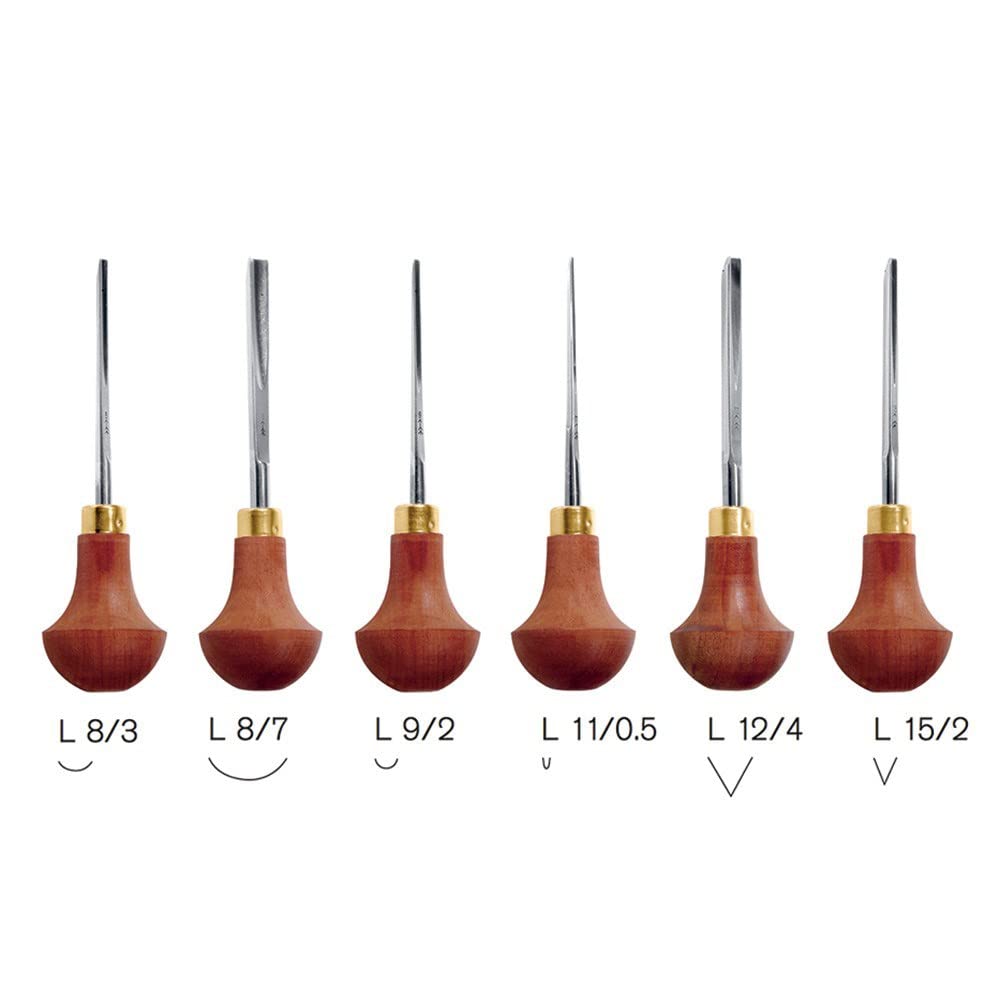 Pfeil Linol- und Holzschnittmesser, Stich L 15, V 45° / 2 mm Metall, Abschrägung, Birnbaumholz Griff, Holzchisel, Messer, 70 mm Klinge, 125 mm Gesamtlänge