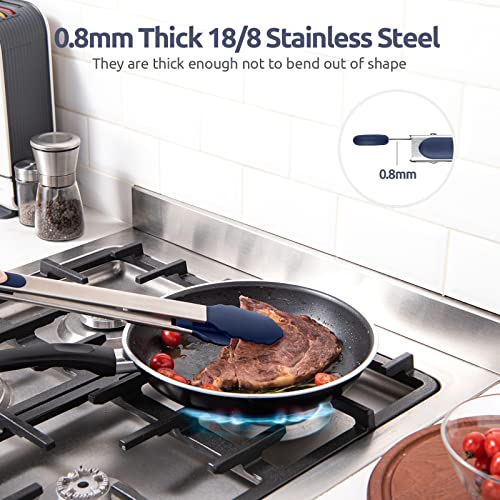 600℉ Heat Resistant Kitchen Tongs: U-Taste 16 In Extra Long Large Silicone Cooking Tong With Non Stick Rubber Tips & Non Slip Silicon Coated 18/8 Stainless Steel Handle For Grill Bbq (Midnight Blue) #TOP4