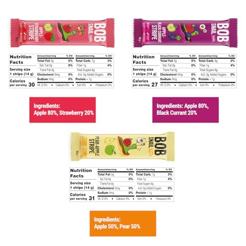 Bob Snail Healthy Organic Fruit Snacks for Kids and Adults - Apple-Pear, Strawberry, Black Currant Flavors - Vegan Low-C