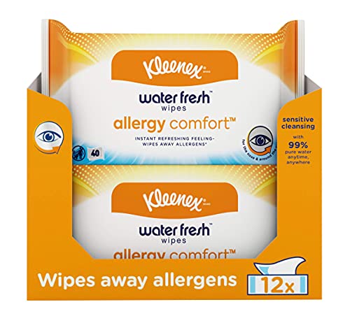 Kleenex Allergy Water Wipes - 12 Packs of Hand and Face Wipes - Hayfever Allergy Wipes Extremely Gentle Hayfever Wipes For Your Eyes - Perfect for Hay Fever Symptoms