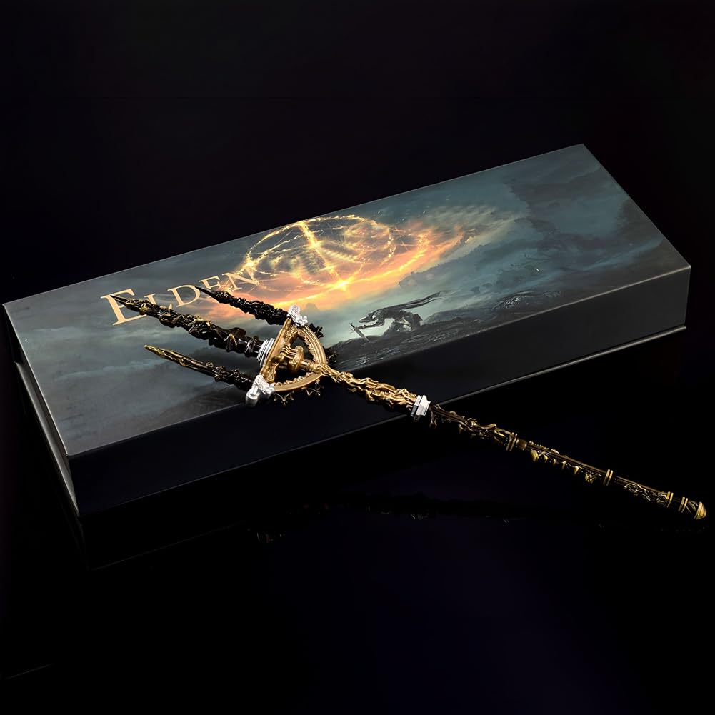 Huadafun Juego Lanza sagrada de Elden Mohgwyn de 30 cm/11,8 pulgadas de metal marcial con soporte de exhibición caja de regalo colección de accesorios de cosplay adornos de escritorio