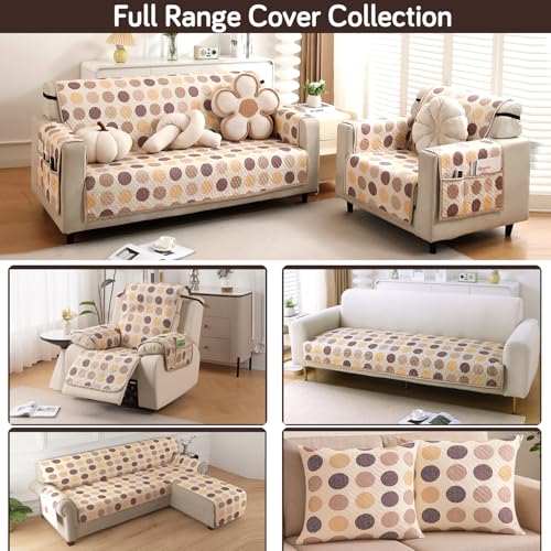Image of HOKIPO 'HomeHues Series' Printed Quilted Sofa Cover Mat for 3 Seater Sofa, Brown Polka Dot (IN-809-D4*1)