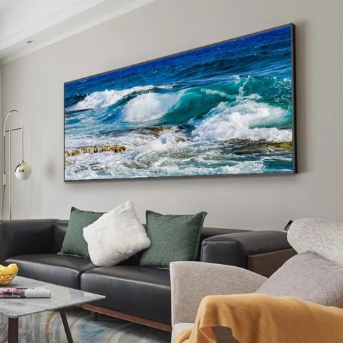 Toile paysage marin de 80x160 cm | Grand tableau d'art moderne de salon