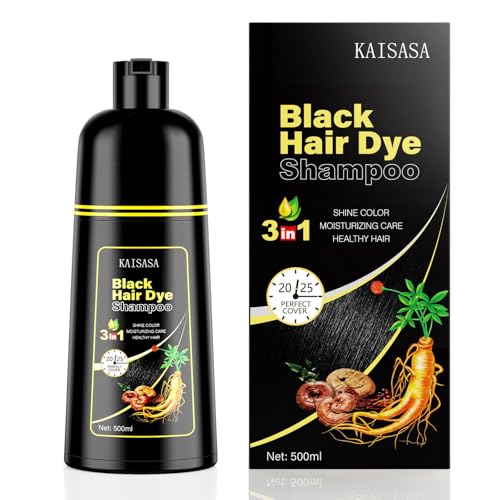 Image of KAISASA Black Hair Dye Shampoo 3 in 1, Hair Color Shampoo for Women and Men, Hair Dye to Cover Gray Hair, Dye Shampoos for Grey Hair Coverage 500ml (Black)