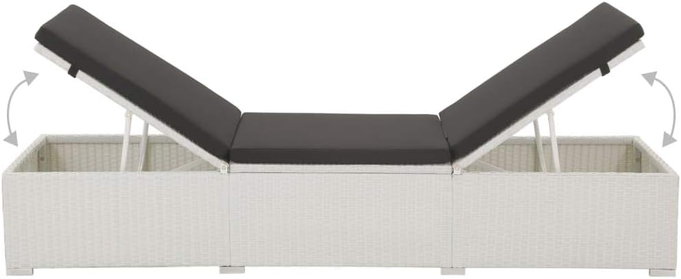 Sun Lounger with Cushion,Outdoor Lounge Chairs,Lounger Chair Outdoor,Sunbathing Recliner,Outdoor Bed,Backyard Furniture,Both Sides Adjustable,Easy to Assemble,for Patio,Beach,Balcony,Poly Rattan White