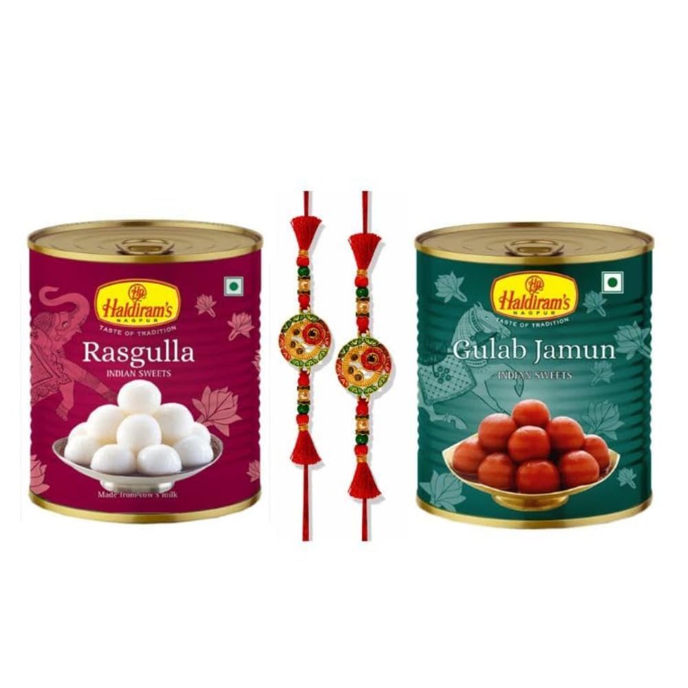 Haldirams Nagpur Rasgulla and Gulab Janmun Tin (Combo Pack)(1kg*2) With 2 Premium Rakhi (B0B61QBJFF) Amazon Price History, Amazon Price Tracker