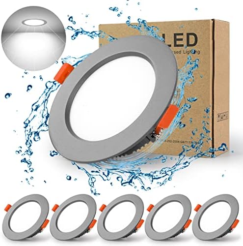 BAGZY Downlights Spotlights LED Recessed Ceiling Light 5W Ultra Slim 10 Packs 500LM Warm White 3000K,Cut Φ70-80MM,IP44 AC 220V,Beam Angle 120° Round,for Living Room Bedroom Kitchen Bathroom (Grey)