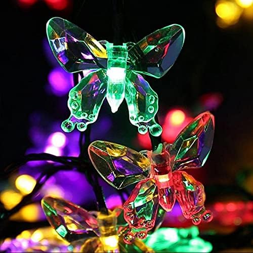 TEBOCR Butterfly Solar String Lights Outdoor 16 Feet 20 Led Multicolor