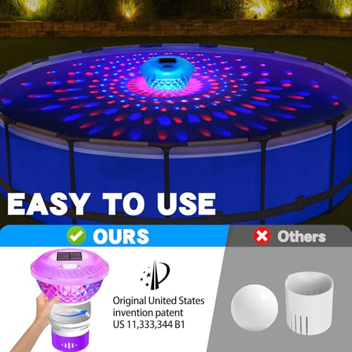 Image of FineBud2025 Upgrade Solar Chlorine Floater, Pool Chlorine Floater with Colorful Light, Button Control Floating Chlorines Dispenser for Pool, Adjustable Flow chlorines floaters (Purple)