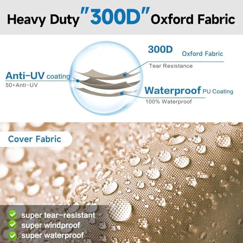 Image of 5th Wheel Cover: Fits 28'-31' RV, 300D Oxford Fabric Two Color Design, Heavy Duty 5th Wheel RV Cover Anti-UV Waterproof Windproof, with Gutter Cover & 2 Pcs Extra Straps