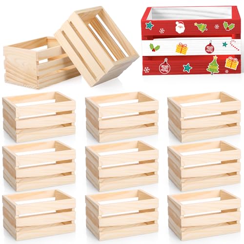Roowest 12 Pcs 6.5'' Small Wooden Crates for Crafts Unfinished Wood Crate Wood Basket Unfinished Wood Craft for Display Home Bathroom Arts Milk Wine Towel Toys