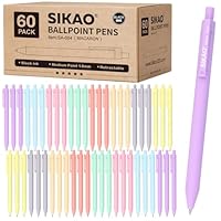 Sikao Pastell Kugelschreiber, 60 Stück – Druckkugelschreiber mit schwarzer Tinte, 1,0 mm Medium Spitze, Sanftes Schreiben ohne Verschmieren, ruhige Farben für Schule & Büro