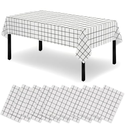 Asaiy Juego de 10 manteles a Cuadros Blancos y Negros para Fiestas, 120 x 180 cm, rectangulares, diseño Opaco, fácil de Limpiar, para Bodas, Actividades artesanales, Comidas Infantiles, Eventos