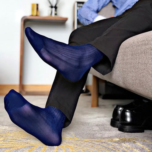 SPORTARC - Business Office Stockings, Middle Sock, Breathable Sheer Socks, Men Sexy Stripe (Blue)