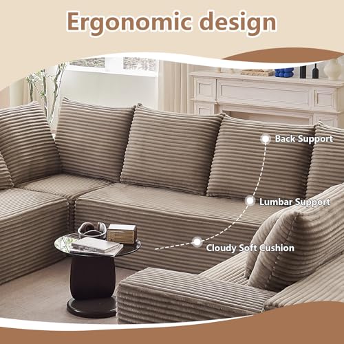 Image of Oversized Modular Sectional Sofa Couch, Large 8 Seater Corner Sofa Modern U Shaped Sectional Couch Cloud Couches for Living Room, Office, Spacious Space, Corduroy, No Assembly Required, Camel