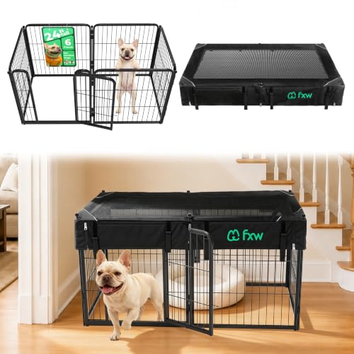 Image of FXW Homeplus Indoor Dog Playpen with Mesh Top Cover, 24 inch H, 6 Panels