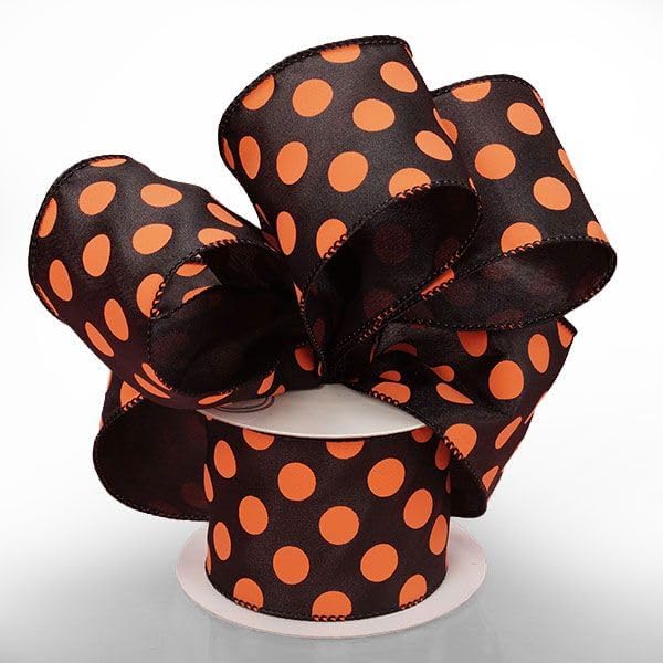 2 1/2" X 10 Yards Orange/Black Wired Dot Spirit Ribbon Halloween