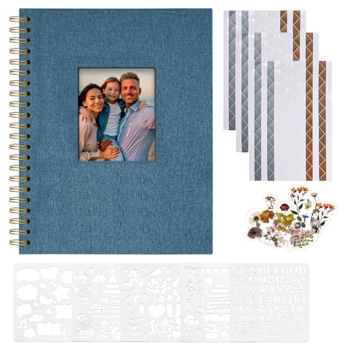 Vienrose Album Scrapbook 20,5x28 cm Copertina in lino Album Fotografico con 40 Pagine Carta Kraft Bianca Bianca, Kit di Forniture Scrapbooking fai da te per Matrimonio Famiglia Viaggio, Blu scuro