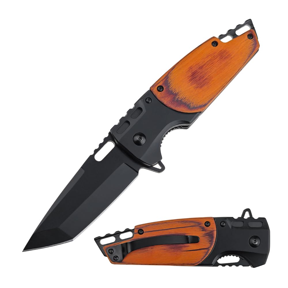 MTECH USA Folding Pocket Knife, 3.41-inch Tanto Blade, Brown Aluminum Handle, 8.26-inch Overall Length