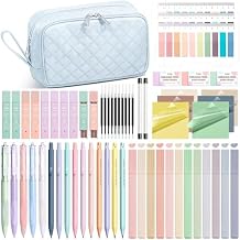 62PCS Aesthetic School Supplies with Cute Pencil Case, Pastel Highlighters Black Ink Gel Pens Mechanical Pencils Kit, Back to School Supplies College Essentials Preppy Stationary Set for Student Girls