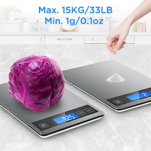 Rechargeable Kitchen Scale, Cozyage 33Lb Kitchen Scale For Cooking/Baking/Diet, Digital Food Scale With 5 Units, 1G/0.1Oz Precise Graduation, Large Lcd Screen (Grey) #TOP1