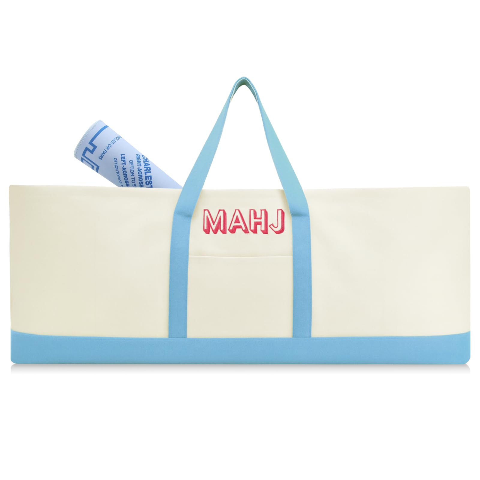 Mahjong Bag for Tiles and Racks Empty American Mahjong Tiles Carrying Tote 31.5 x 12 x 4 Inches Canvas Tile Games Accessories Gifts for Card Pushers Rack Mat Carrying (Case Only) (Blue)