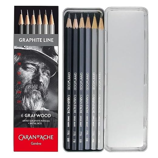 Caran d'Ache 0775.306 Artist Graphite Line Grafwood - Lápices de 6 grados de dureza, color gris