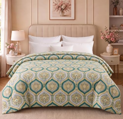 Image of SANMARINO 280 GSM Cotton King Size Comforter | Premium Floral Printed Quilt | Ultra-Soft & Lightweight Reversible AC Blanket for All-Season Comfort, AC Room & Mild Winter - 228x254 cm,Sage Green