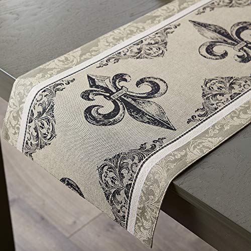 Dii French Style Tabletop Kitchen Collection, Reversible Table Runner, 14X72, Fleur De Lis Stripe #TOP2