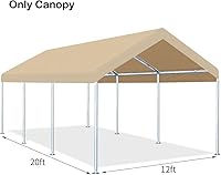 Vista 4 de Rutile 12 x 20 pies, toldo de cochera solo para tienda de campaña, reemplazo de lona superior para garaje, cubierta de refugio para auto con cuerdas